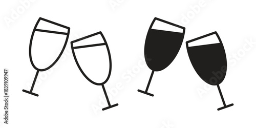 Champagne Glass icons, Line vector. solid symbol set
