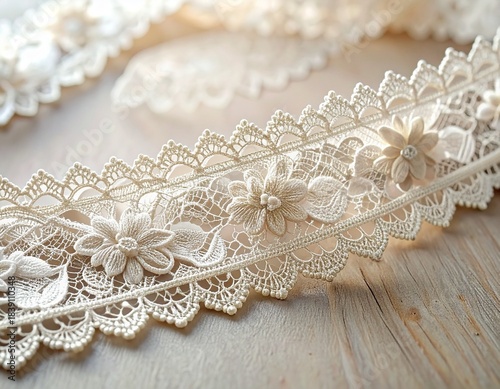 ecru lace trim fabric ribbon AI generated