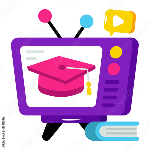 Conceptual flat design icon of live education 