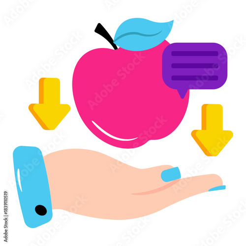 A flat design icon of falling apple 