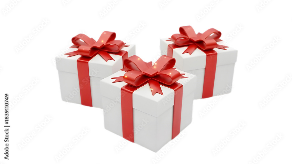 Obraz premium Festive Gift Box Collection: White Boxes with Red Ribbons for Seasonal Joy