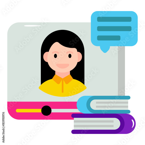 A colored design icon of video lecture
