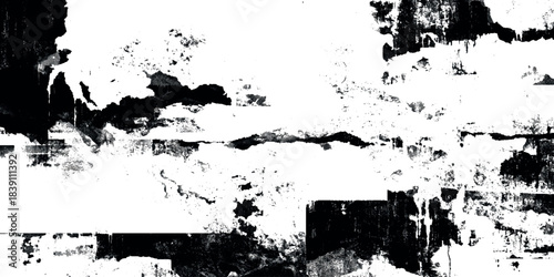 Abstract vector black and white grunge texture with rough brush strokes and distressed layers.