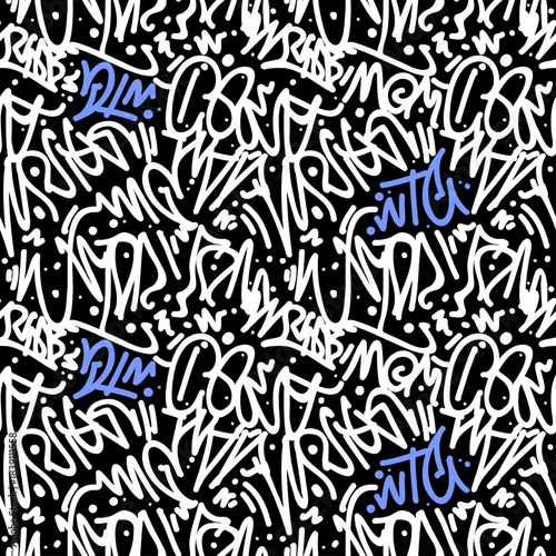patrón escritos estilo graffiti en blanco sobre fondo negro