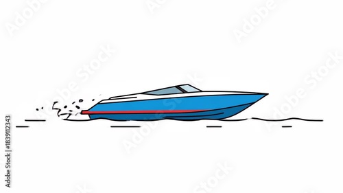 Speedboat racing across the water leaving a wake behind it.