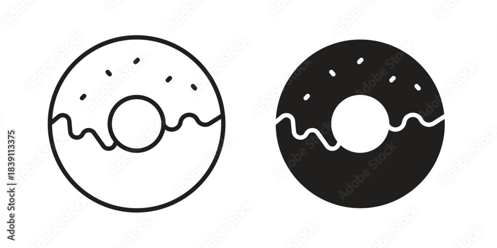 Fototapeta premium Donut icons, Line vector. solid symbol set
