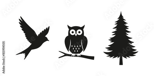 Cute cartoon eagle owl vector illustration character on a branch with big eyes and brown feathers for nature art design