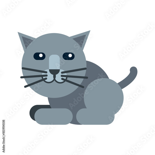 Grey cat vector illustration. Cute baby cat icon on a white background. Cute kitty simple illustration.
