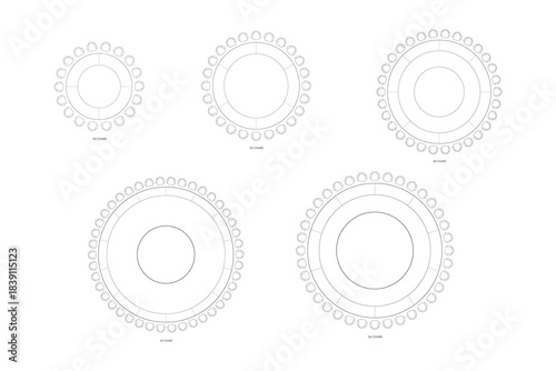 5 Collections Architectural Round Banquet Table and Chairs Layouts Set