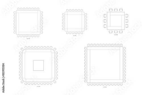5 Collections Architectural Square and Rectangular Conference Table and Chairs Layouts Set