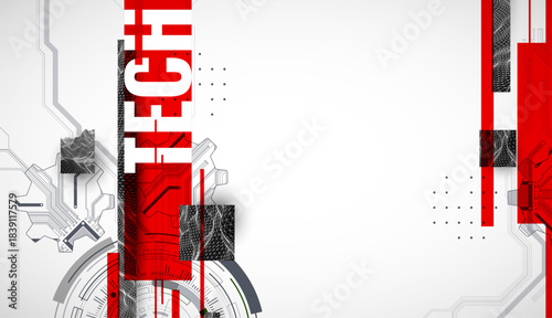 Stylized view of gears integrated with microcircuits. Concept of combining mechanics and electronics.
