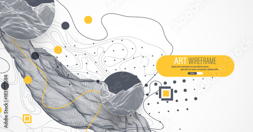 The abstract wave is made in a frame style. Template for science and technology presentation. Vector art.