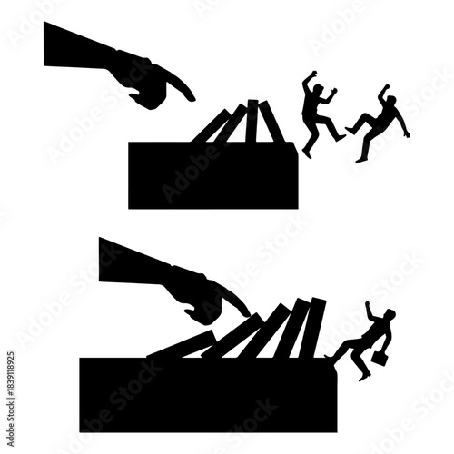 a robot hand droping bussness man, robot control over human silhouette concept