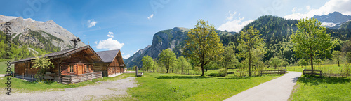 2 huts from the alpine village in the Eng valley, Tyrolean alpine landscape Karwendel