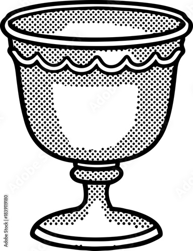 Vintage dotted goblet illustration retro decorative chalice cup icon with ornamental rim