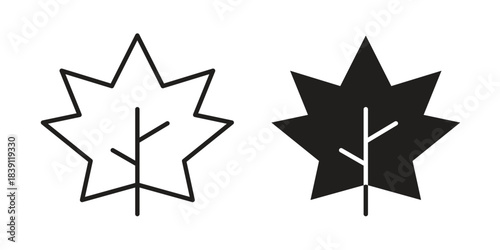 Maple leaf icons, Line vector. solid symbol set