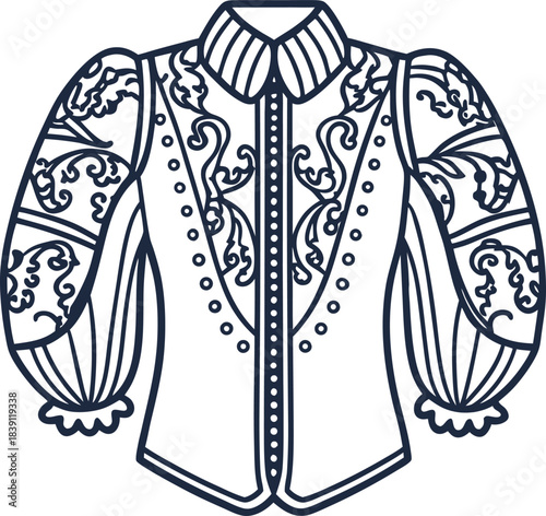 Embroidered traditional blouse outline ornate folk shirt with decorative floral pattern and vintage details