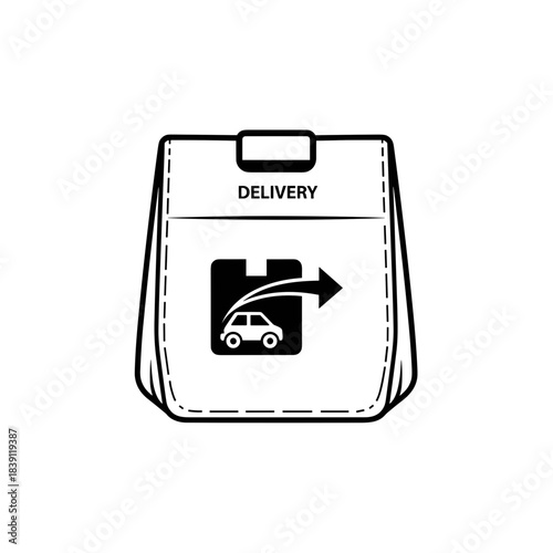 Delivery bag with car and package icon symbolizing shipping. Logistics and delivery concept.   