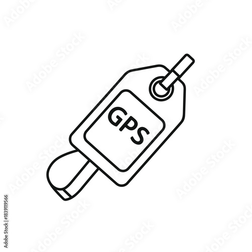 GPS tracking device keychain tag in minimalist line art style. Logistics and delivery concept.    