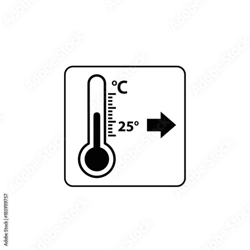 Flat pseudo-vector illustration. Thermometer, sticker for shipping. Logistics and delivery concept. 