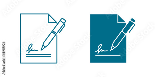 Document signing icon with pen and signature