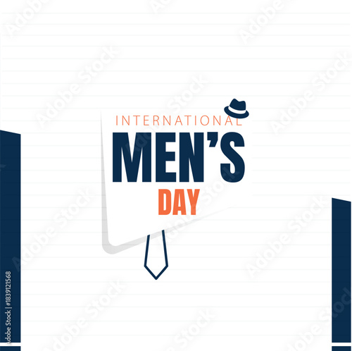 International Men's Day greeting card with classic hat and tie on white background