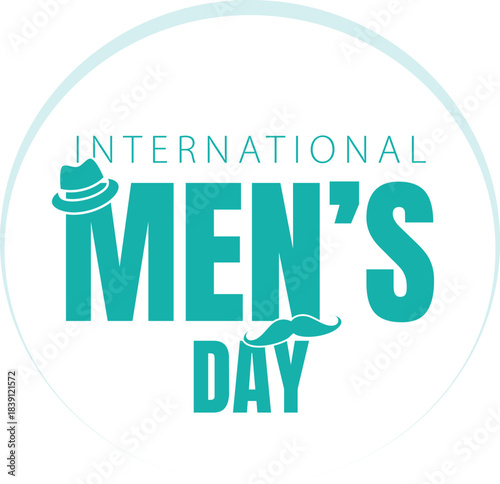 International Men's Day greeting card with a classic hat and a detached mustache on a white background
