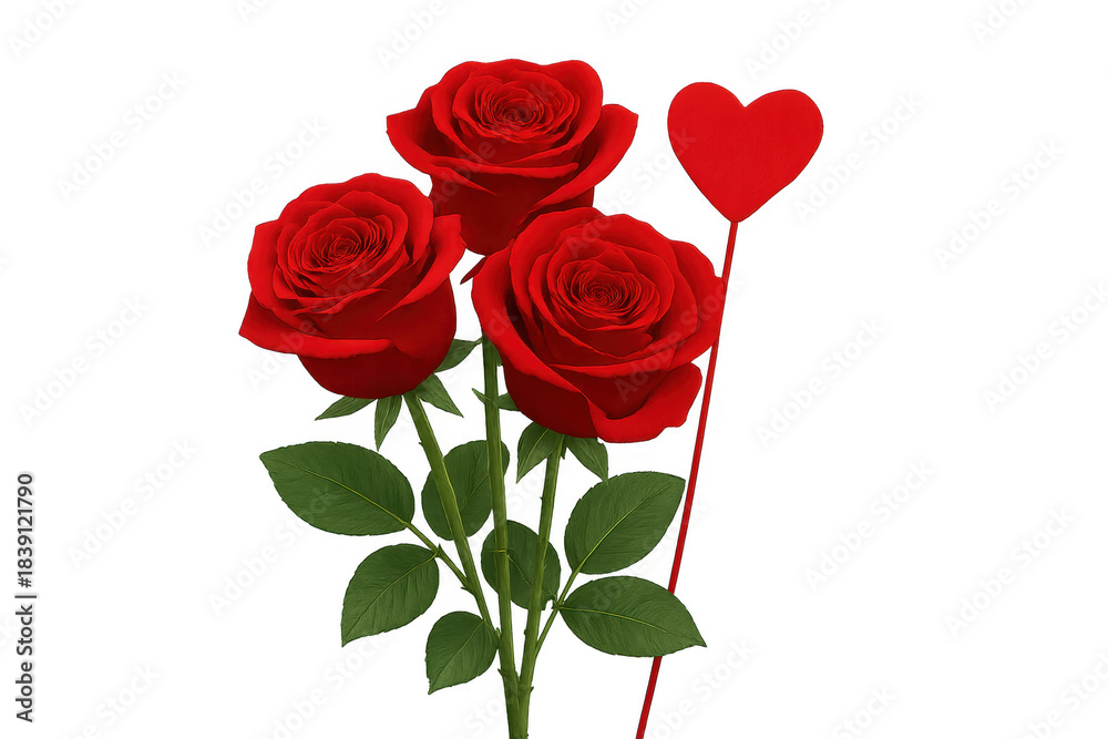 Fototapeta premium Three red roses and a heart for love celebration