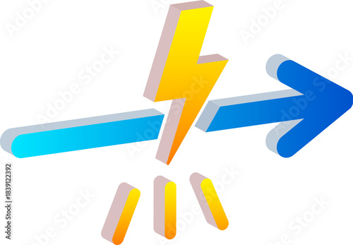 Photos 3D Disruption Icon with Lightning Bolt and Arrow Isolated on Transparent Backgro