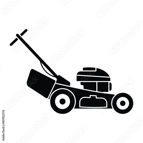 Black silhouette of a push lawn mower grass cutter