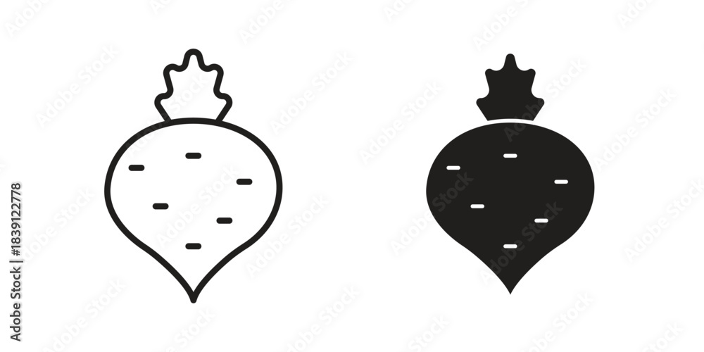 Fototapeta premium Radish icons, Line vector. solid symbol set