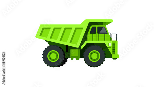 Green construction dump truck in flat design style  