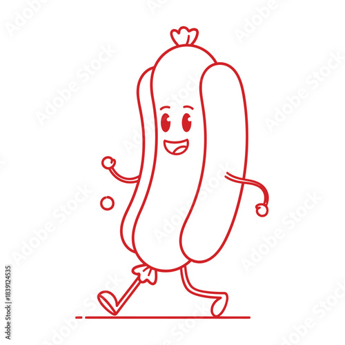 Cartoon hot dog character running with a smile food