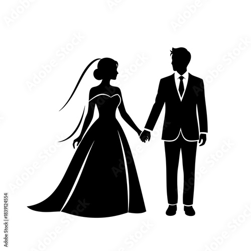 silhouette of bride and groom