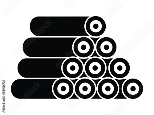 Stack of black cylindrical logs icon wood timber