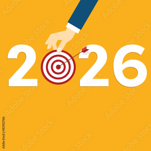 Hand holding business target for a year 2026.