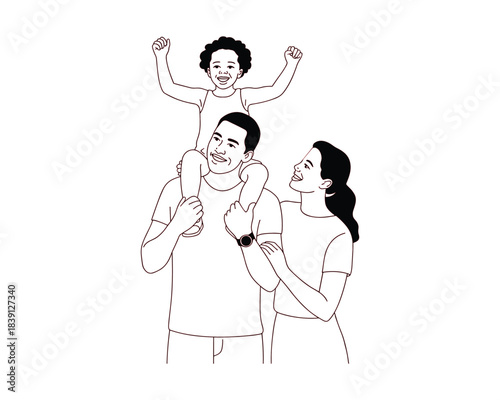 Child on shoulders Happy Family Day celebrating 