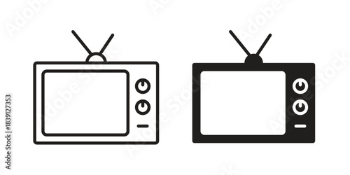 Tv retro icons, Line vector. solid symbol set