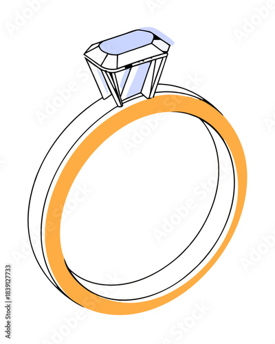 Diamond Engagement Ring Gold Band Solitaire Vector Illustration
