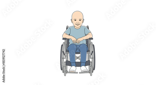 Young boy in wheelchair smiling while sitting confidently  