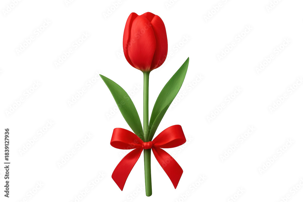 Obraz premium Red tulip with ribbon for love and gift giving