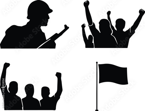 Victory Day Bangladesh Black Silhouette Icons.