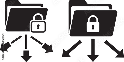 Two folders with padlocks and arrows silhouette