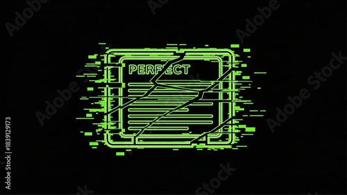 Green neon glitch perfect error logo