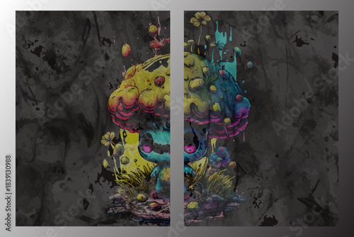 colorful grunge gothic mushroom man background