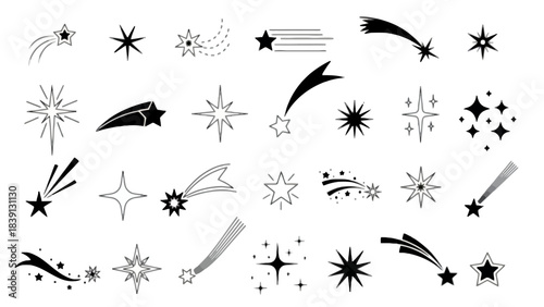 Stars and Comets, Night Sky, Vector Illustration, Cosmic Environment, Artistic Viewpoint