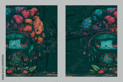 colorful grunge gothic mushroom man background