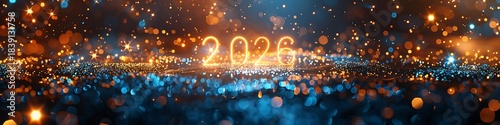 Panoramic 2026 Celebration With Sparkling Lights And Bokeh Effects