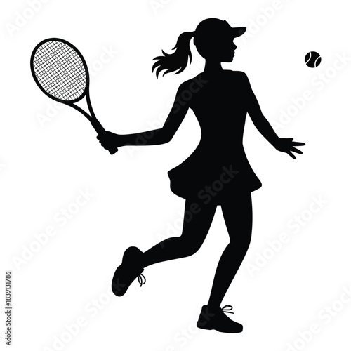 Silhouette of a woman playing tennis hitting a ball