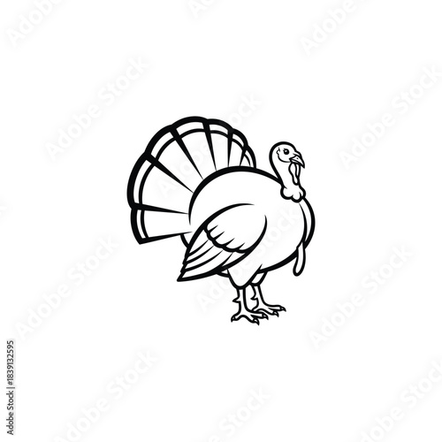 Black and white line drawing of a turkey with fanned tail